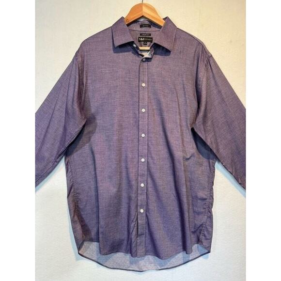 Neiman Marcus Mens Large Purple Trim Fit Button Up Shirt 17 34/35 * - Picture 2 of 13